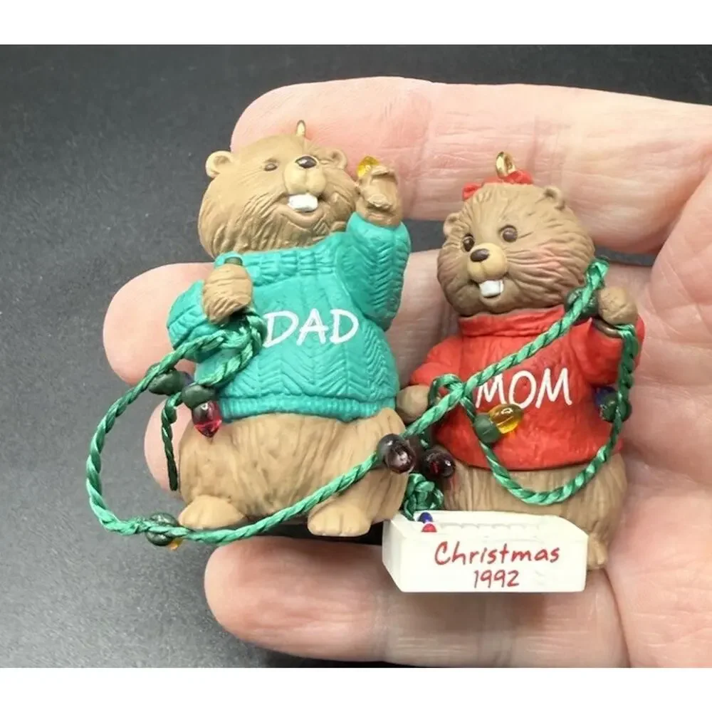 1992 Hallmark Cards Mom & Dad Little Beaver Cute Christmas Ornament LO17